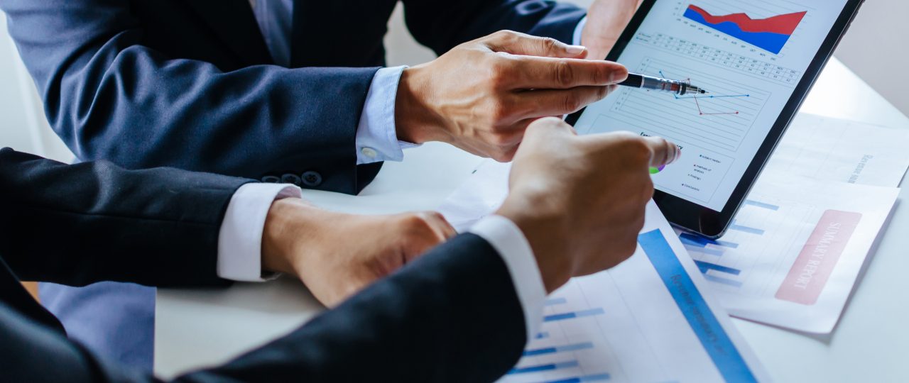 Job training. new manager boss mentor teaching online work with mobile tablet to young intern apprentice learning statistics chart and working at home office, internship, practicum, trainee concept